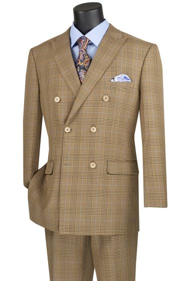 CCO Men's Outlet 2 Piece Double Breasted Suit - Fashion Glen Plaid