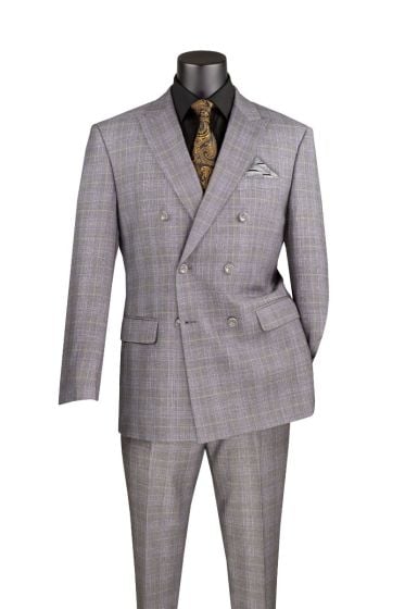 CCO Men's 2 Piece Double Breasted Outlet Suit - Glen Plaid