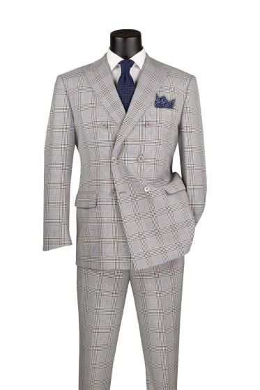 Vinci Men's 2 Piece Double Breasted Suit - Fashion Glen Plaid