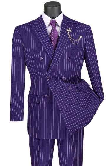 Purple Pinstripe Suit Mens Suits Double Breasted Peak Lapel