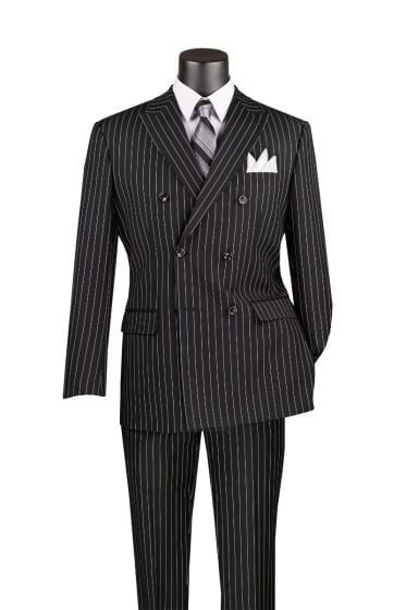 CCO Men's Outlet 2 Piece Double Breasted Pinstripe Suit - Adjustable Waistband