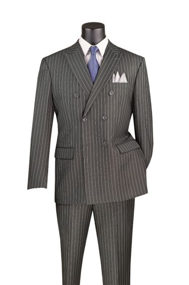 CCO Men's Outlet 2 Piece Double Breasted Pinstripe Suit - Adjustable Waistband