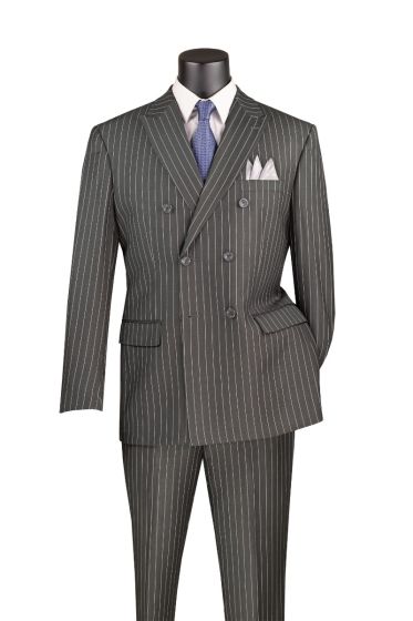 CCO Men's 2 Piece Double Breasted Outlet Suit - Banker Pinstripe