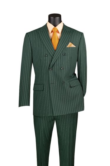 Vinci Men's 2 Piece Double Breasted Pinstripe Suit - Adjustable Waistband