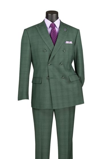 Vinci Men's 2 Piece Glen Plaid Double Breasted Suit - Adjustable Waistband