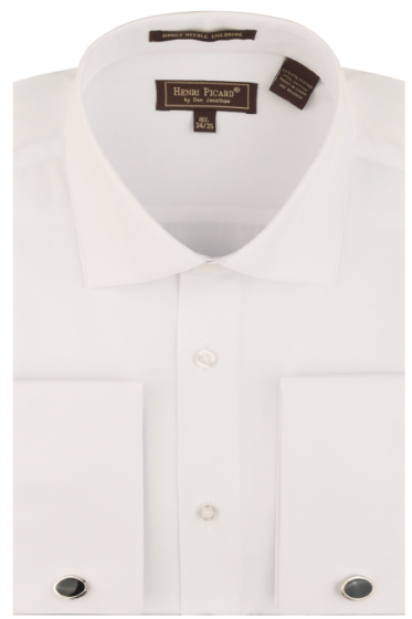 White Spread Collar Dress Shirt Mens French Cuff Button Up Shirts