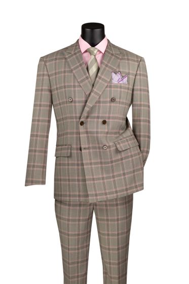 Grey Suit Double Breasted Suit Glen Plaid Fabric