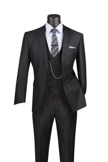 CCO Men's Outlet 3 Piece Modern Fit Suit - Tone on Tone Accents