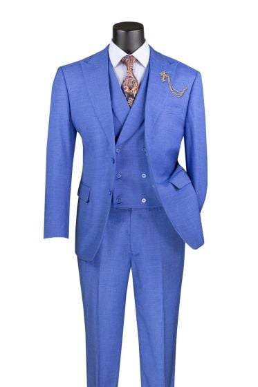 Blue Suits for Men Double Breasted Vest Peak Lapel