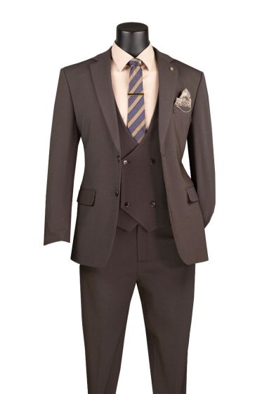 Vinci Men's 3 Piece Super Stretch Modern Fit Suit - Adjustable Waistband
