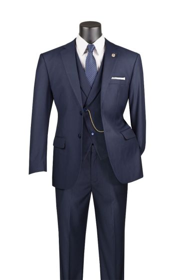 Vinci Men's 3 Piece Modern Fit Suit With Adjustable Waistband - Bold Solid Colors