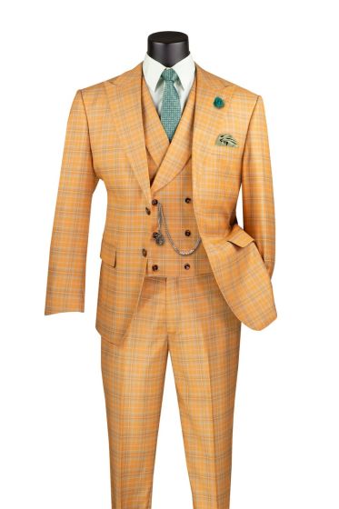 Vinci Men's 3 Piece Modern Fit Suit - Electric Windowpane