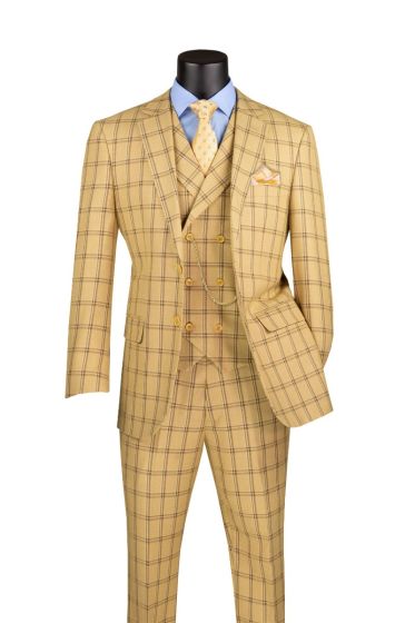 CCO Men's Outlet 3 Piece Windowpane Suit - Double Breasted Vest