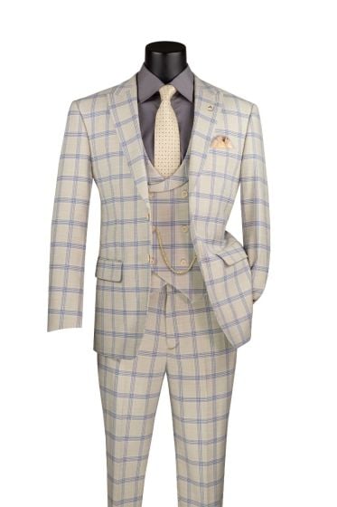CCO Men's Outlet 3 Piece Modern Fit Suit - Smooth Windowpane