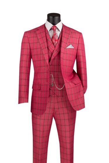 CCO Men's Outlet 3 Piece Windowpane Suit - Double Breasted Vest