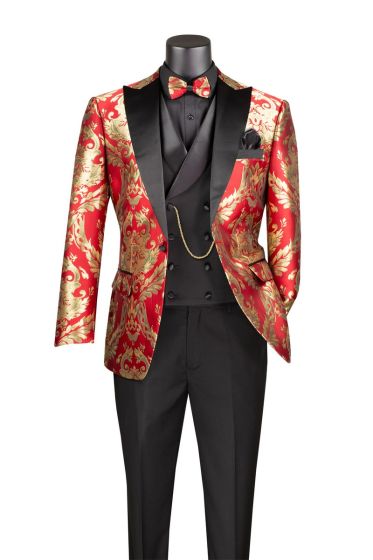 Red Suit Modern Fit Suits for Men Peak Lapel