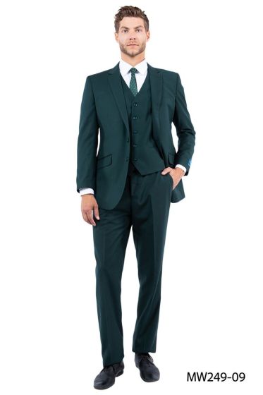 CCO Men's Outlet 3 Piece Modern Fit 100% Wool Suit - Solid Colors