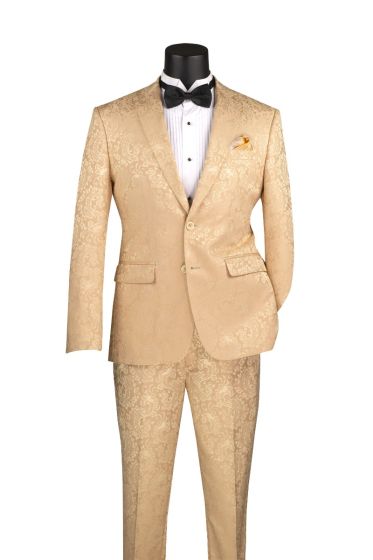 Vinci Men's 2 Piece Slim Fit Suit - Stylish Accented Patterns