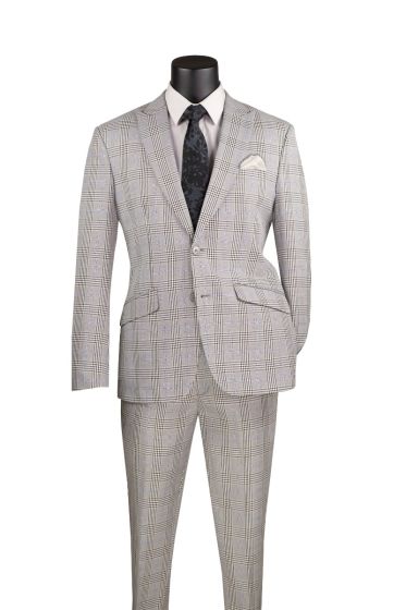 CCO Men's Outlet 2 Piece Slim Fit Suit - Accented Windowpane