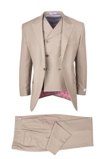 Tan Suit for Men Double Breasted Vest
