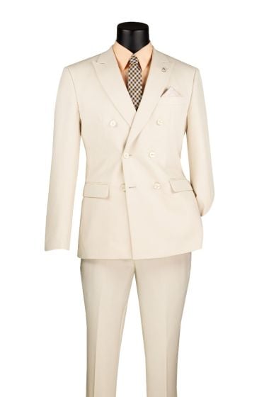CCO Men's Outlet 2 Piece Slim Fit Double Breasted Suit - Solid Color