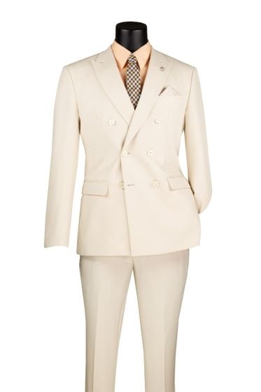Vinci Men's 2 Piece Slim Fit Double Breasted Suit - Solid Color