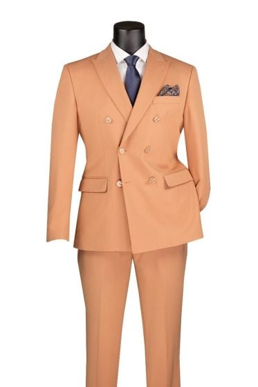 CCO Men's Outlet 2 Piece Slim Fit Double Breasted Suit - Solid Color