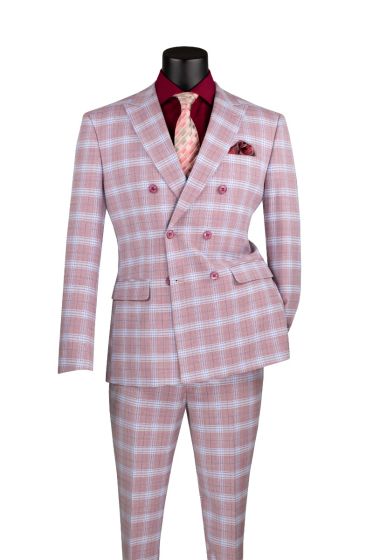 CCO Men's Outlet 2 Piece Slim Fit Double Breasted Suit - Layered Plaid