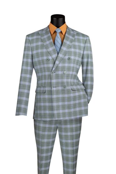 CCO Men's Outlet 2 Piece Slim Fit Double Breasted Suit - Layered Plaid