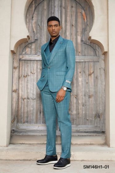 Stacy Adams Men's 3 Piece Hybrid Suit - Classic Windowpane