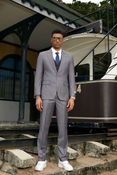 Stacy Adams Men's 3 Piece Hybrid Suit - Pinstripe Pattern