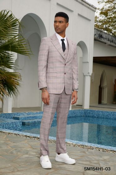 Stacy Adams Men's 3 Piece Hybrid Suit - Glen Plaid Pattern