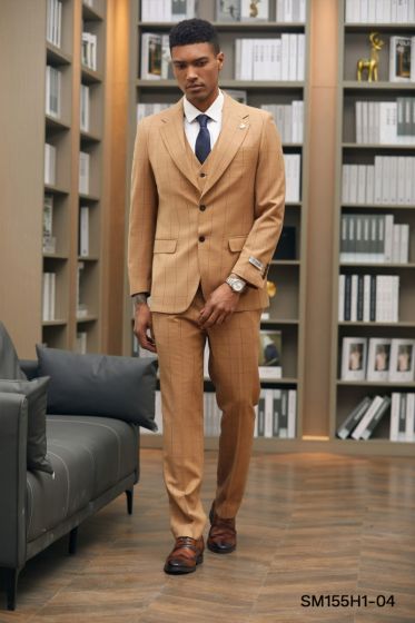 Stacy Adams Men's 3 Piece Hybrid Suit - Windowpane Pattern