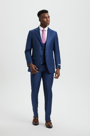 Stacy Adams Men's 3 Piece Executive Slim Suit - Textured Solid