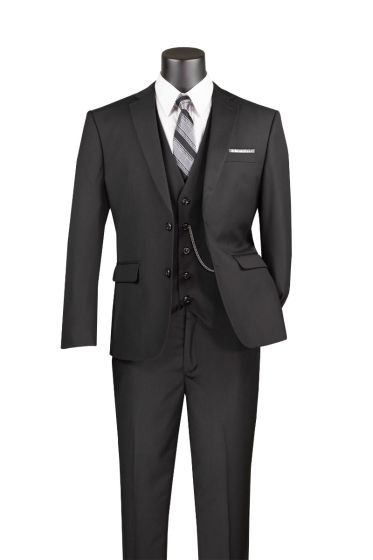 Vinci Men's 3 Piece Slim Fit Executive Style Suit - Flat Front Pants