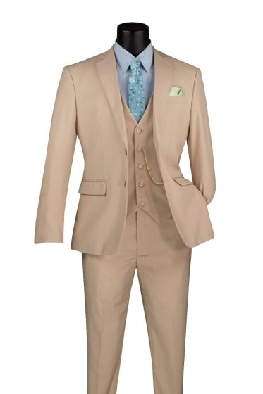 Vinci Men's 3 Piece Slim Fit Executive Style Suit - with Flat Front Pants