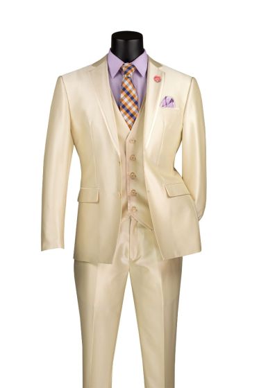 CCO Men's Outlet 3 Piece Slim Fit Suit - Sleek Sharkskin