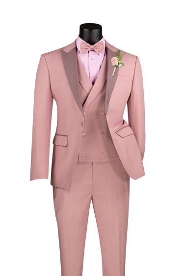 CCO Men's Outlet 3 Piece Wool Feel Slim Fit Suit - Contrasted Lapel