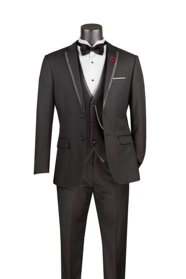 CCO Men's 3 Piece Slim Fit Outlet Suit - Lapel Accent