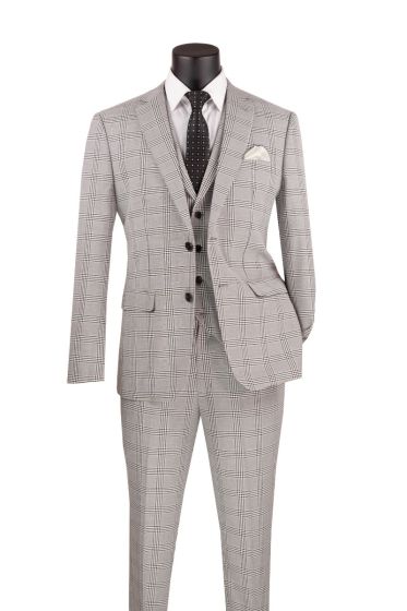 CCO Men's Outlet 3 Piece Slim Fit Suit - Glen Plaid