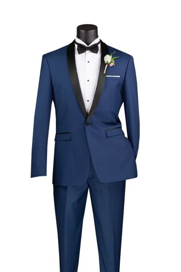 Vinci Men's 2 Piece Wool Feel Slim Fit Tuxedo - Shawl Collar