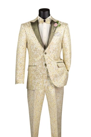 CCO Men's Outlet 2 Piece Wool Feel Slim Fit Tuxedo - Floral