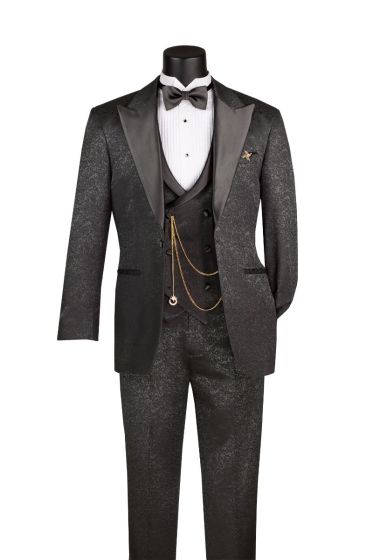 Black Suit Mens Suits Bowtie and Vest Chain Included Peak Lapel and Double Breasted Vest