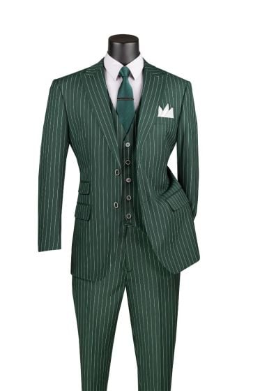 CCO Men's Outlet 3 Piece Wool Feel Pinstripe Suit - Adjustable Waistband