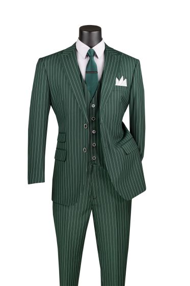 Hunter Green Pinstipe Suit Mens Suits Three Piece Suit for Gents Suit Jacket with Peak Lapel