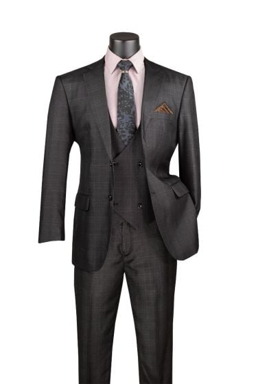 Vinci Men's 3 Piece Executive Suit - Classic Glen Plaid
