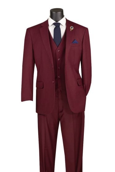 Maroon Mens Suit 3 Piece Suit Notch Lapel Plus Size Clothing