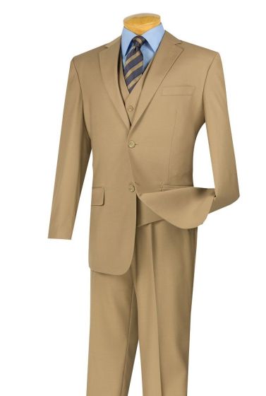 Zacchi Men's 3 Piece Poplin Outlet Suit - Solid Color Side Vents