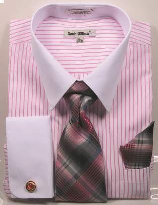 Daniel Ellissa Men's Outlet French Cuff Shirt Set - Dark Accented Tie