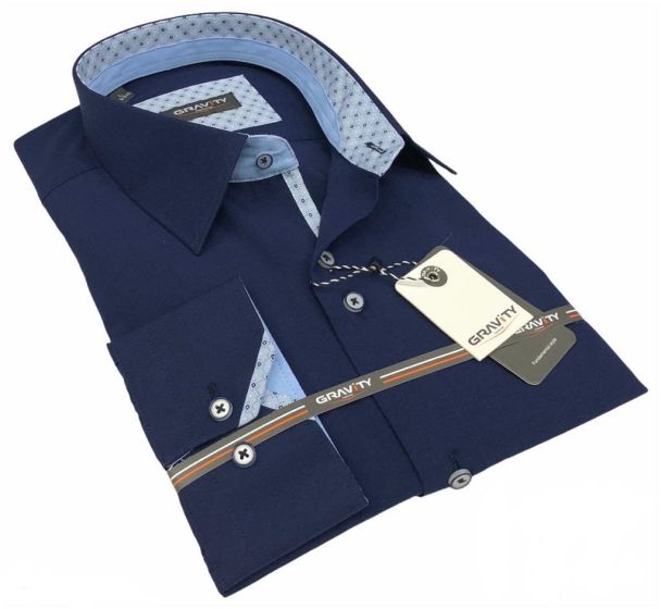 Gravity by Statement Men's Long Sleeve 100% Cotton Shirt - Solid Colors